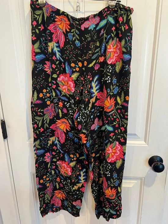 Real Clothes Saks Fifth Avenue Black Floral silk pants L - Picture 4 of 6